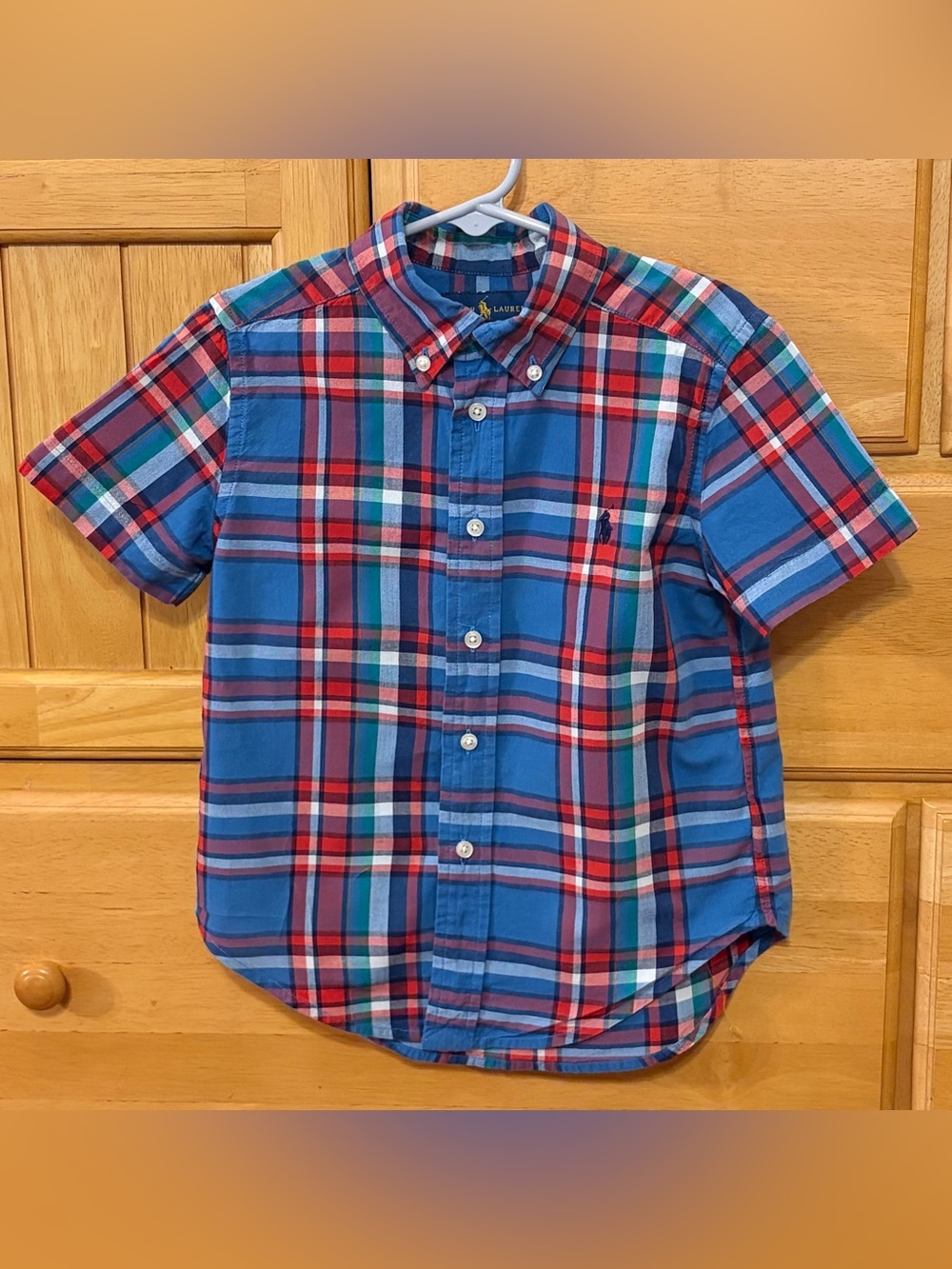 Ralph Lauren Boy’s Classic Red & Blue Plaid Short Sleeve Button Down Size 4/4T